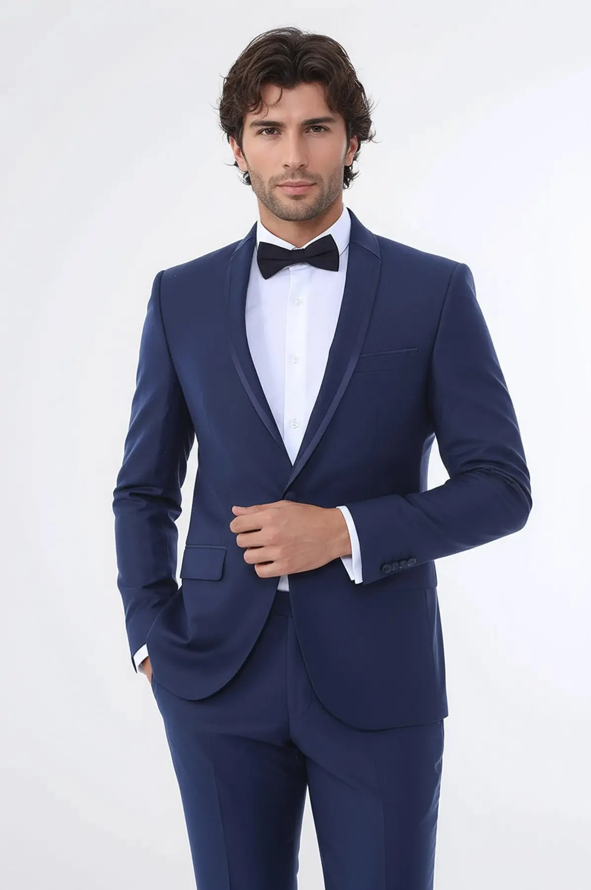 Yaka Pileli İndigo Slim Fit Damatlık Takım Elbise | Wessi Yaka Pileli İndigo Slim Fit Damatlık Takım Elbise | Wessi