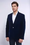 Geniş Sivri Yakalı Kadife Lacivert Erkek Ceket - Wessi-3