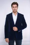 Geniş Sivri Yakalı Kadife Lacivert Erkek Ceket - Wessi-4