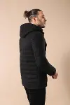 Çanta Cepli Keçe Kapüşonlu 4 Cepli Siyah Kaban - Wessi-5