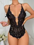 Metal Kalp Aksesuarlı Dantelli Siyah Body-3