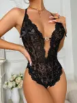 Metal Kalp Aksesuarlı Dantelli Siyah Body-1