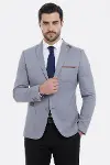 Çift Düğmeli Mono Yaka Cepli Gri Ceket - Wessi-1