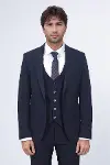 Tek Düğmeli Slim Fit Lacivert Yelekli Erkek Takım Elbise - Wessi-3