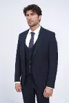 Tek Düğmeli Slim Fit Lacivert Yelekli Erkek Takım Elbise - Wessi-4