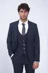 Tek Düğmeli Slim Fit Lacivert Yelekli Erkek Takım Elbise - Wessi-5