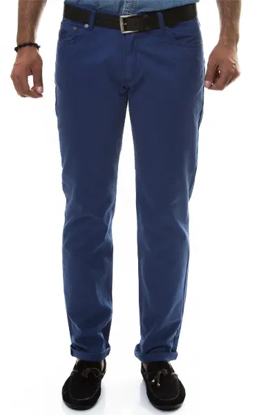 Slim Fit 5 Cepli Pamuk Erkek Mavi Pantolon - Wessi