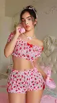 Pembe Çilek Desenli Şortlu Sütyen Takımı-1
