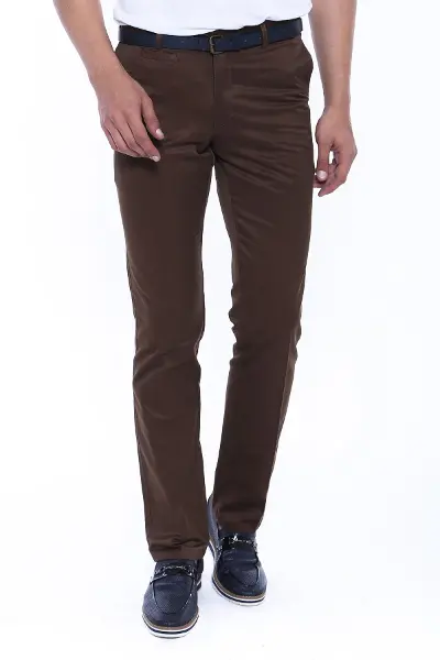 Slim Fit 5 Cepli Süet Kahverengi Erkek Pantolon - Wessi