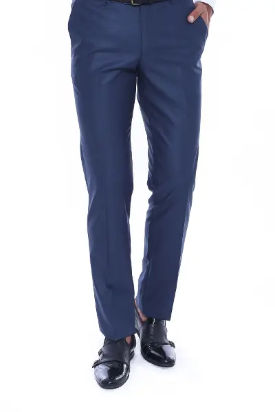 Slim Fit Düz İndigo Mavi Erkek Kumaş Pantolon - Wessi