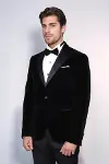 Kadife Slim Fit Tek Düğmeli Siyah Erkek Balo Ceket - Wessi-3