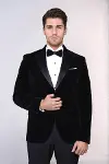 Kadife Slim Fit Tek Düğmeli Siyah Erkek Balo Ceket - Wessi-4