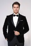 Kadife Slim Fit Tek Düğmeli Siyah Erkek Balo Ceket - Wessi-1