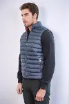 Çift Taraflı Kapitone Şişme Dik Yaka Saks Mavisi Erkek Kışlık Yelek - Wessi-4