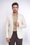 Bej Balıksırtı Desenli Gold Renk Metal Düğmeli Slim Fit Erkek Blazer Ceket - Wessi-4
