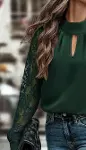 Kadın Uzun Kollu Göğüs Pencere Detay Yaka Boğazlı Kolları Tüllü Sandy Bluz-3