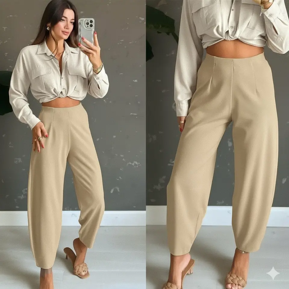Kadın Yüksek Bel Krep Pantolon Kadın Yüksek Bel Krep Pantolon