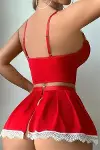 Closet Kırmızı Beyaz Bacak Aksesuarlı Büstiyerli Hizmetçi Kostümü-3