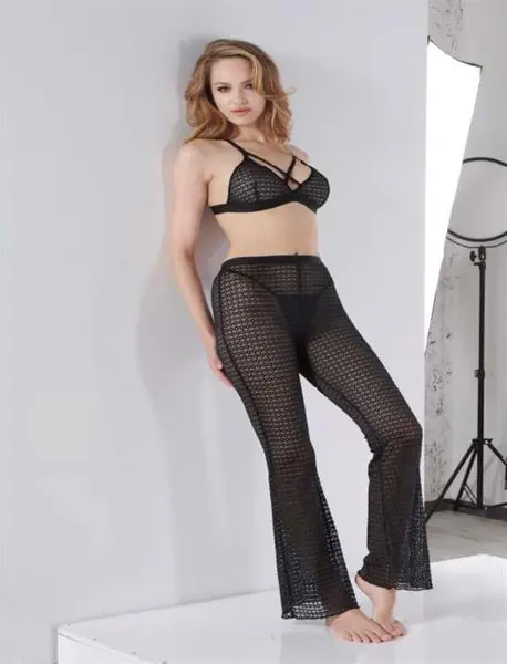 Closet Siyah Göğüs İp Detaylı Sütyen Pijama Takımı