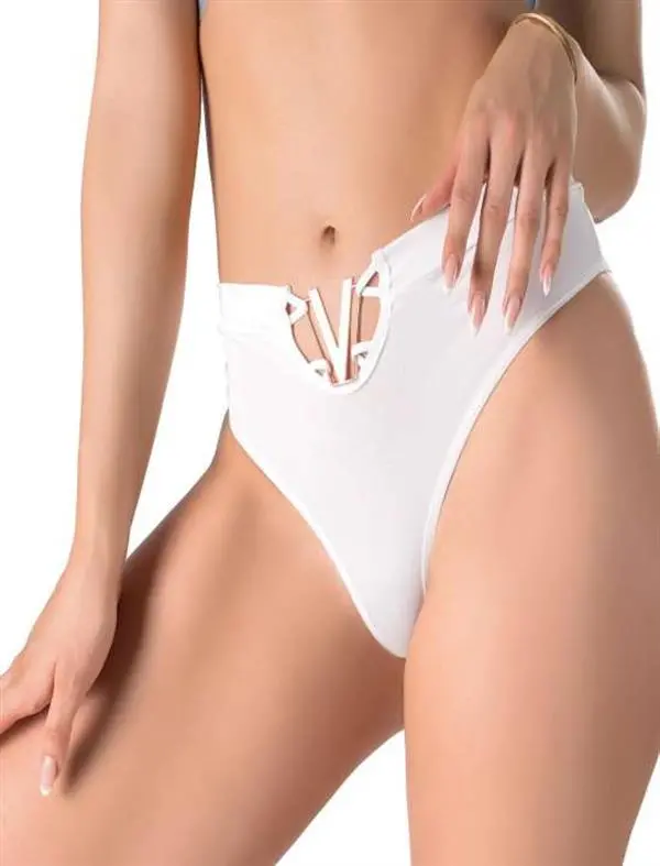 Closet Beyaz V Metal Aksesuarlı Yüksek Bel String Tanga