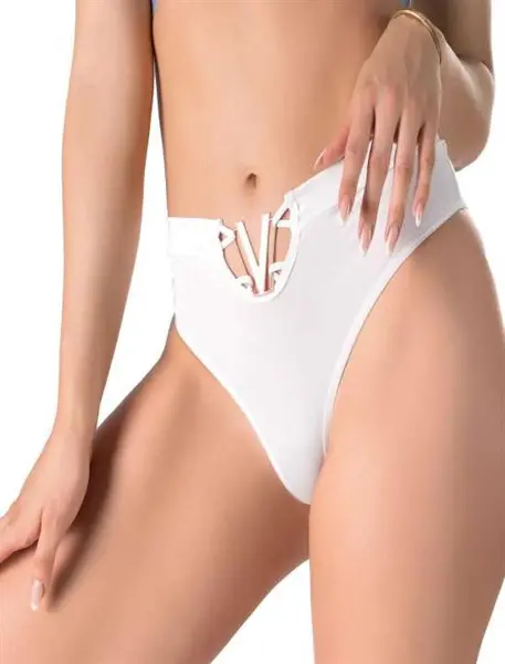 Closet Beyaz V Metal Aksesuarlı Yüksek Bel String Tanga