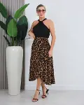 Kadın önden Bağlamalı Leopar Desenli Süprem Uzun Etek-1