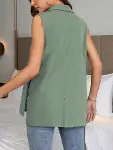 Kadın Kolsuz Yakalı önden Düğmeli Belden Kuşaklı Atlas Ceket-3