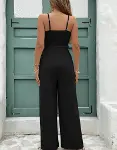 Kadın Ip Askılı V Yakalı Belden Kuşaklı Uzun Aerobin Tulum-5