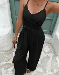 Kadın Ip Askılı V Yakalı Belden Kuşaklı Uzun Aerobin Tulum-1