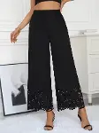 Kadın Yüksel Bel Beli Lastıklı çiçek Desenli Lazer Kesım Detaylı Ithal Krep Pantolon-4