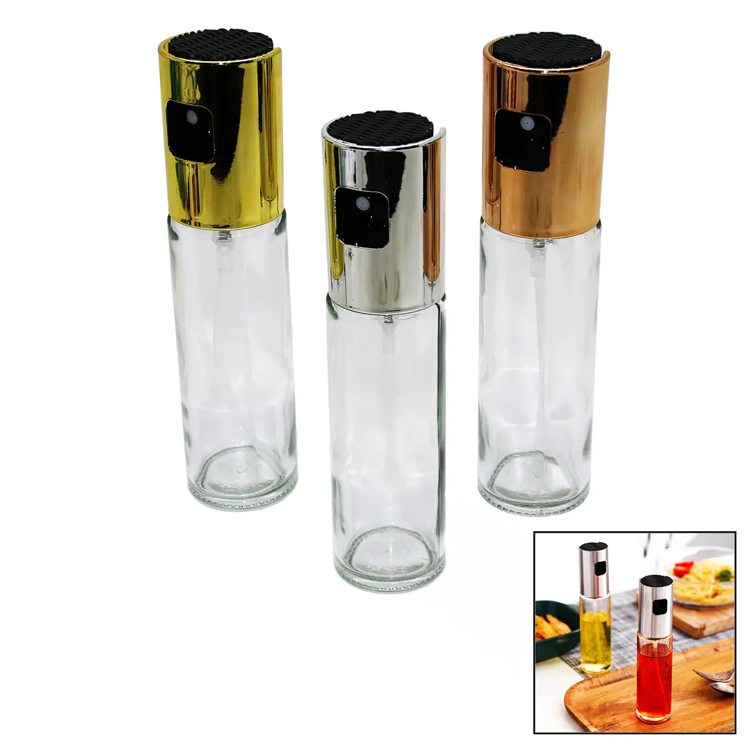 100 ML SPREY CAM YAĞDANLIK KROM - RENKLİ SPREY KAFA - İNCE UZUN ŞİŞE (4745)