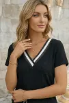 Kadın Kısa Kollu V Yakalı Bürümcük Bluz-3