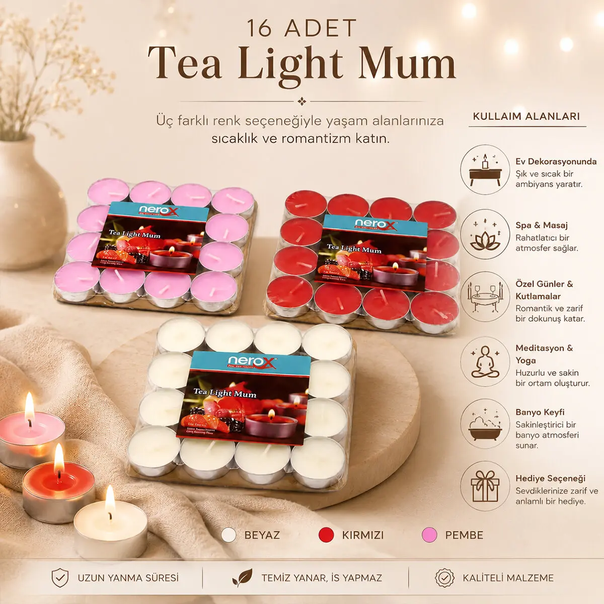 16 PARÇA KIRMIZI TEA LİGHT YUVARLAK MUM (4745)-2 16 PARÇA KIRMIZI TEA LİGHT YUVARLAK MUM (4745)-2