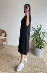 Kadın Kısa Kollu V Yaka Cepli A Kesim Detaylı Viskon Elbise-4