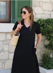 Kadın Kısa Kollu V Yaka Cepli A Kesim Detaylı Viskon Elbise-1
