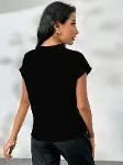 Kadın Kısa Kollu V Hakim Yakalı Leopar Desenli Sandy Bluza-5