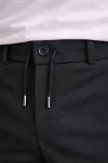 Erkek Diagonel Mikro Dokulu Duble Paça Cepli Pantolon Bağcıklı Bel, Modern Kesim - Siyah-1