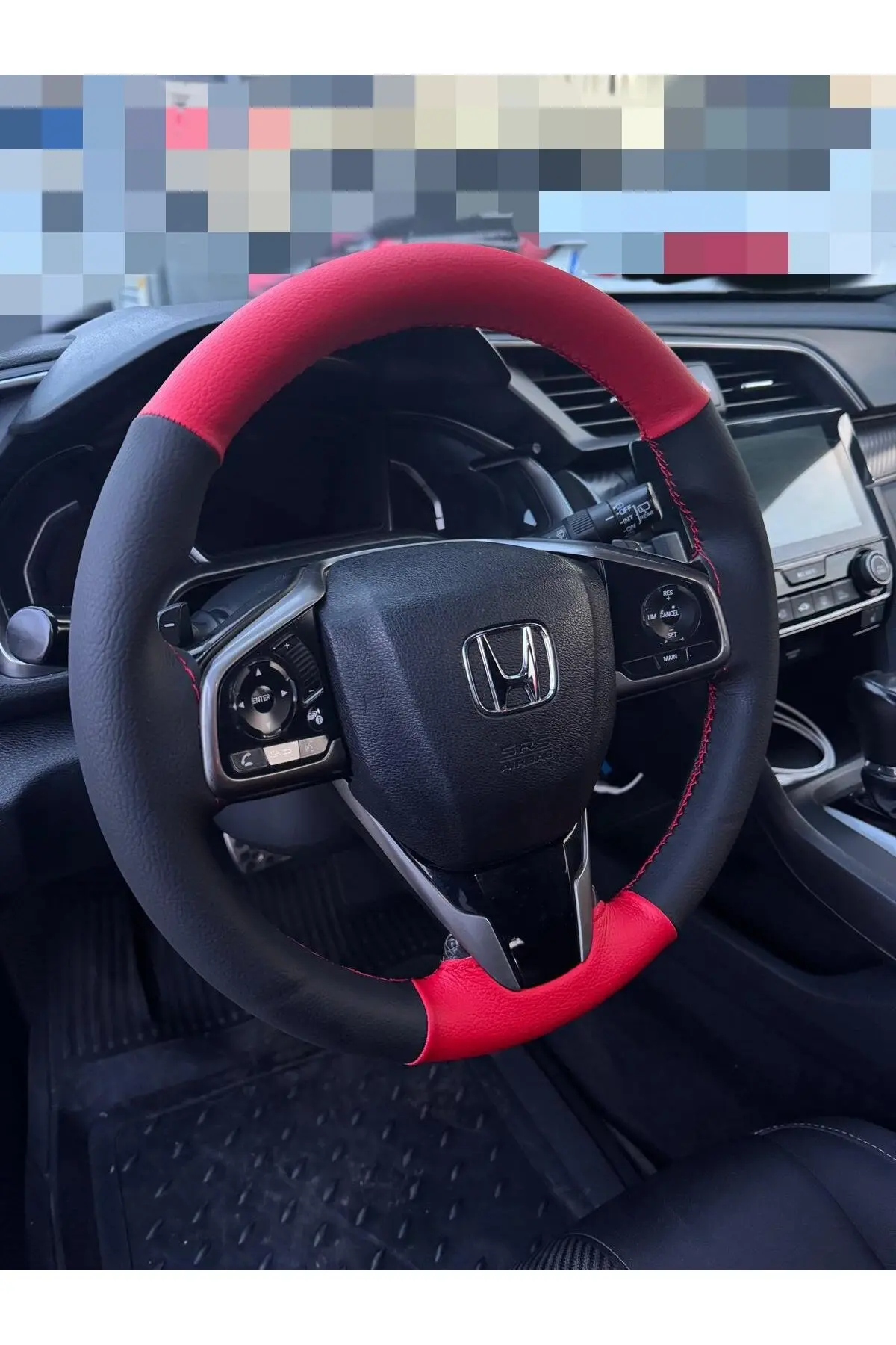 DİKİŞLİ DİREKSİYON KILIFI KIRMIZI / SİYAH DERİ KIRMIZI DİKİŞLİ HONDA CİVİC 2017-2025 ARASI İÇİN