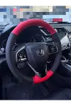 DİKİŞLİ DİREKSİYON KILIFI KIRMIZI / SİYAH DERİ KIRMIZI DİKİŞLİ HONDA CİVİC 2017-2025 ARASI İÇİN-1
