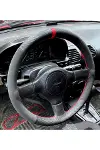 DİKİŞLİ DİREKSİYON KILIFI KARBON NUBUK DERİ KIRMIZI YÜZÜK / DİKİŞLİ MAZDA 323 İÇİN-2