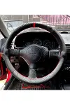 DİKİŞLİ DİREKSİYON KILIFI KARBON NUBUK DERİ KIRMIZI YÜZÜK / DİKİŞLİ MAZDA 323 İÇİN-1