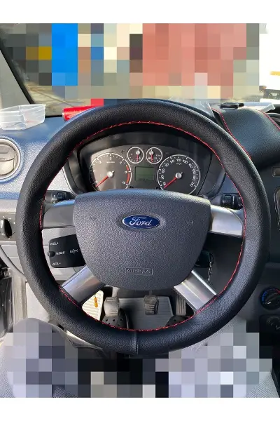 Dikişli Direksiyon Kılıfı Damarlı Deri Kırmızı Dikişli Ford Transit İçin