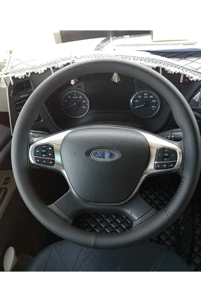 DİKİŞLİ DİREKSİYON KILIFI SİYAH DERİ SİYAH DİKİŞLİ FORD F MAX KAMYON TIR İÇİN (Transit e olmaz)