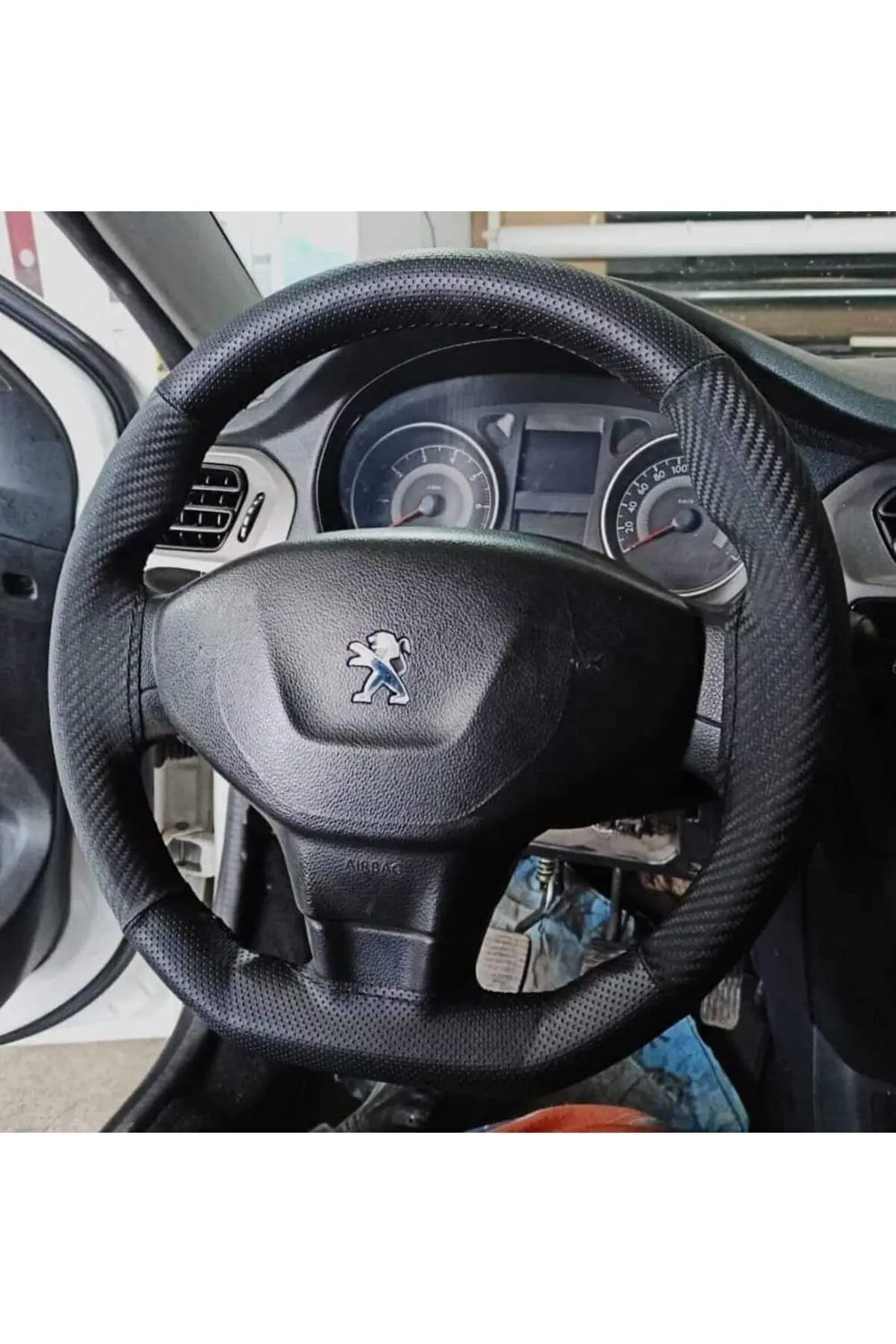 Dikişli Deri Direksiyon Kılıfı Karbon/noktalı Deri Peugeot 301 Ve C Elysee Için