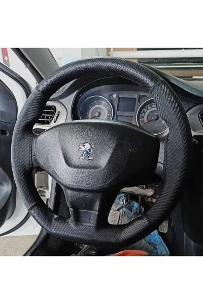 Dikişli Deri Direksiyon Kılıfı Karbon/noktalı Deri Peugeot 301 Ve C Elysee Için
