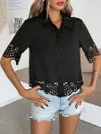 Kadın Kısa Kollu Yakalı önden Düğmeli Dubai Gömlek Bluz-3