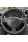 DİKİŞLİ DİREKSİYON KILIFI KARBON / NOKTA DERİ KIRMIZI YÜZÜK KIRMIZI DİKİŞLİ PEUGEOT PARTNER İÇİN-1