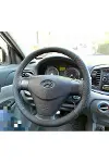 Dikişli Deri Direksiyon Kılıfı Karbon Nubuk Siyah Dikişli Hyundai Era-1
