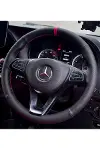 DİKİŞLİ DİREKSİYON KILIFI SİYAH / NOKTA DERİ KIRMIZI YÜZÜK KIRMIZI DİKİŞLİ MERCEDES VİTO İÇİN-1