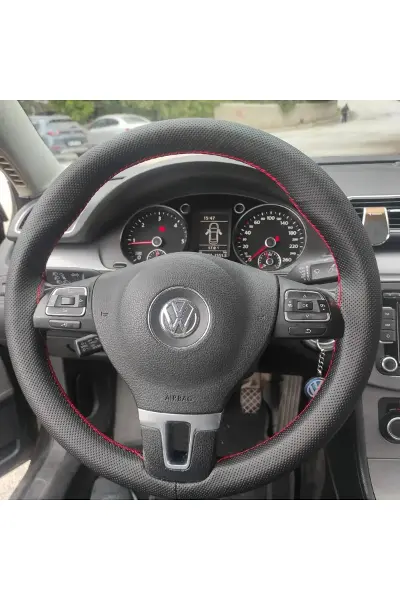 DİKİŞLİ DİREKSİYON KILIFI NOKTALI DERİ KIRMIZI DİKİŞLİ VW JETTA CADDY BU DİREKSİYONLAR